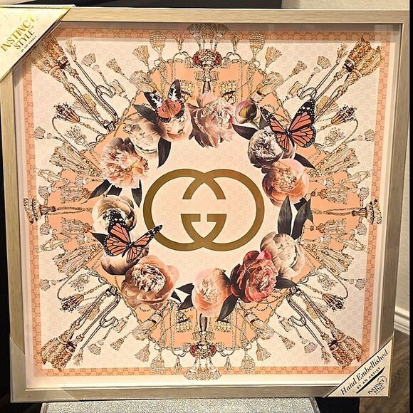 Instinct Style Gucci Interlocking Floral Butterflies Framed Wall Decor - Picture 4 of 6